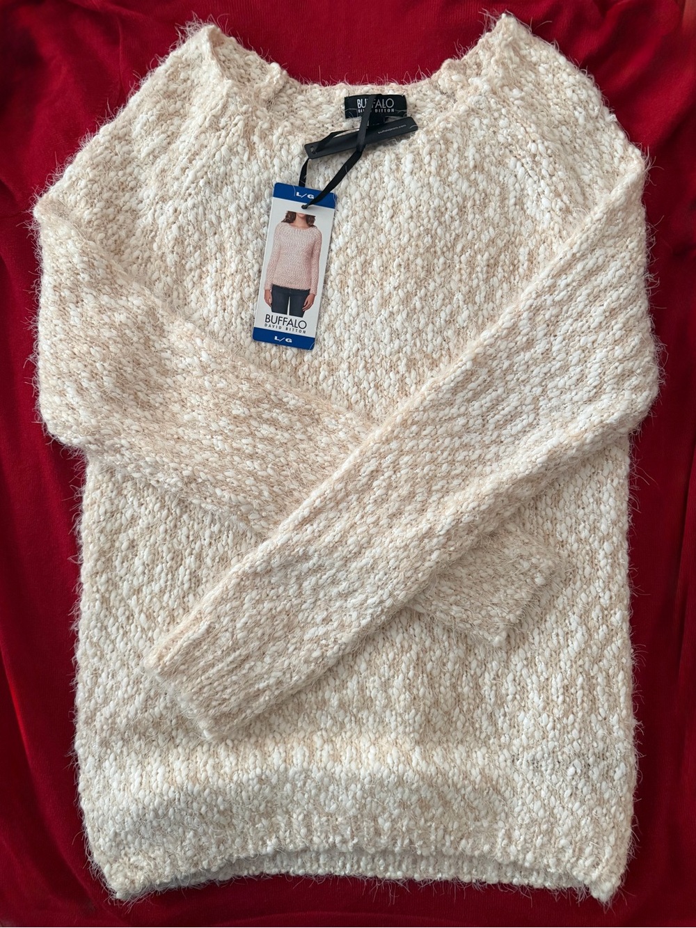 NEW Buffalo David Bitton Cream Eyelash Popcorn Sweater size Large